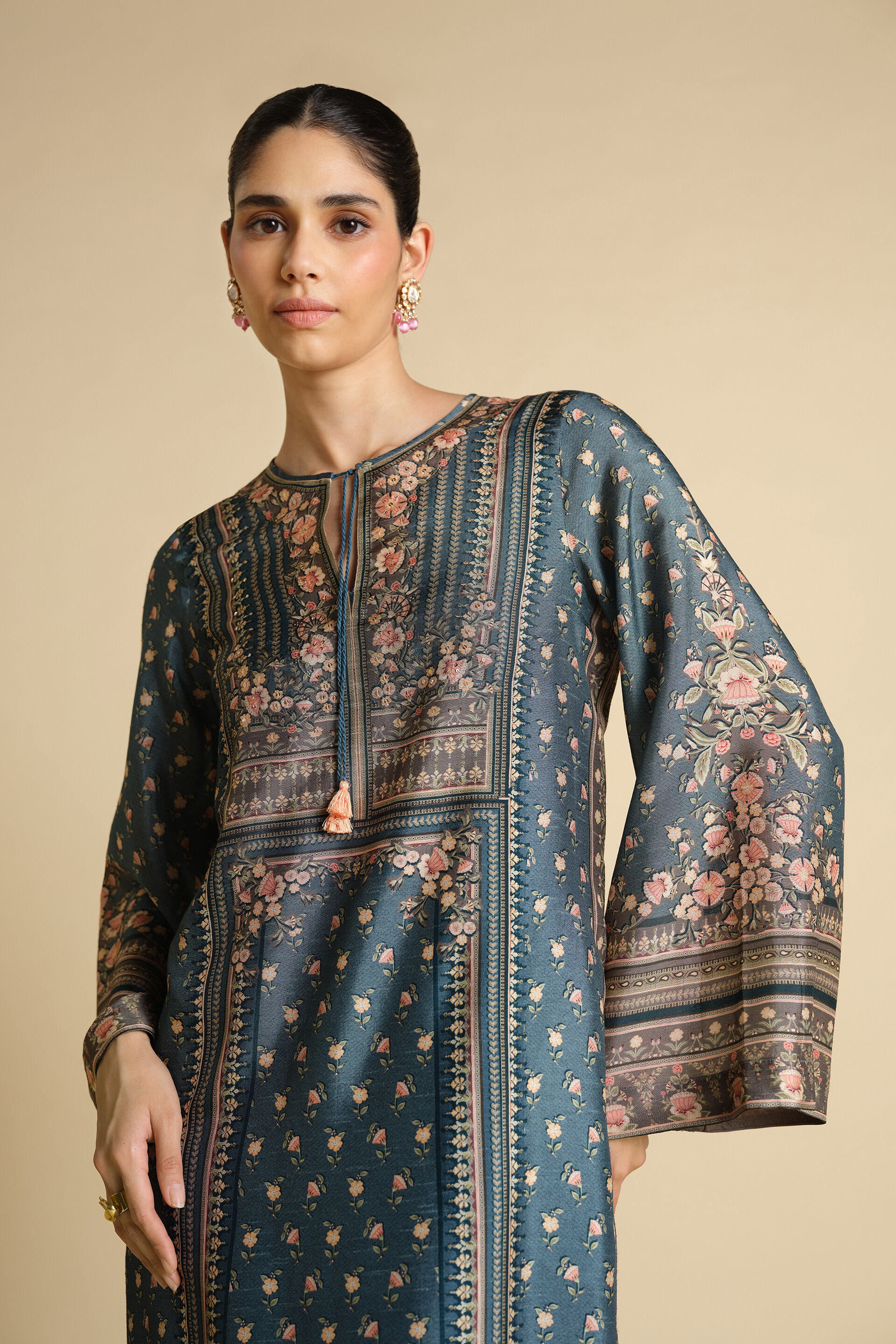 Yazhini Printed Silk Kaftan - Blue, Blue, image 5